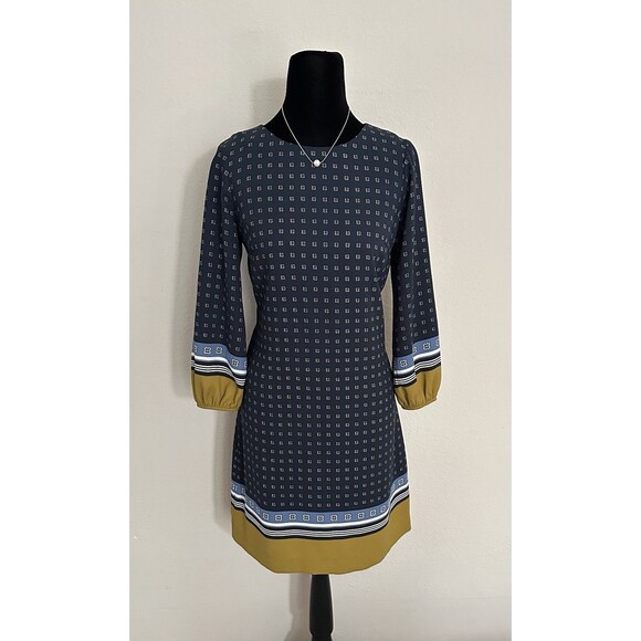 Ann Taylor Dresses & Skirts - Ann Taylor Dress Size 0P Blue Shift Geo Floral  Print  Contrast Hem Career Women
